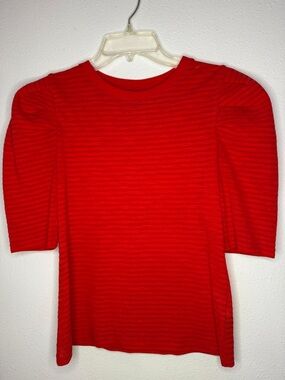 Who What Wear Red Puff-Sleeve Ribbed Short Sleeve Top